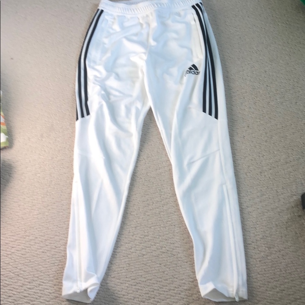 White adidas stripe joggers